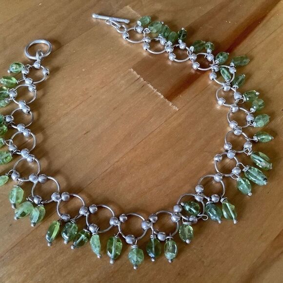 sterling SILVER 925 GREEN PERIDOT DANGLING BEADS ANKLET/BRACELET NEW - Picture 2 of 7